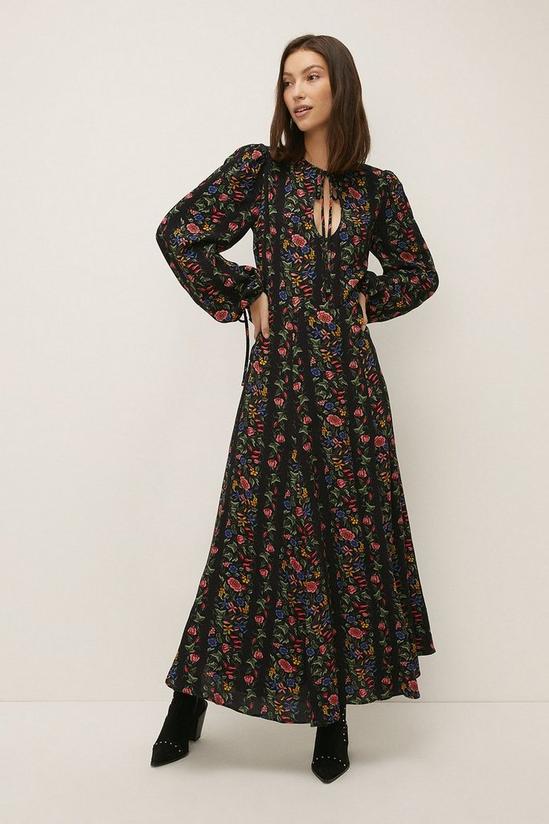 Oasis Stripe Floral Printed Keyhole Midi Dress 1