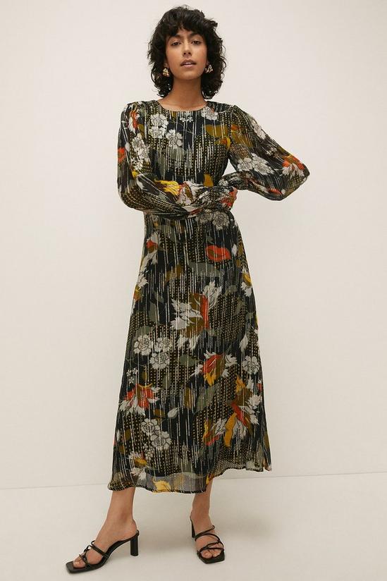 Oasis Autumn Floral Metallic Print Midi Dress 2