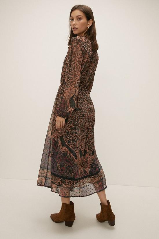 Oasis Mosaic Border Print Chiffon Belted Midi Dress 3