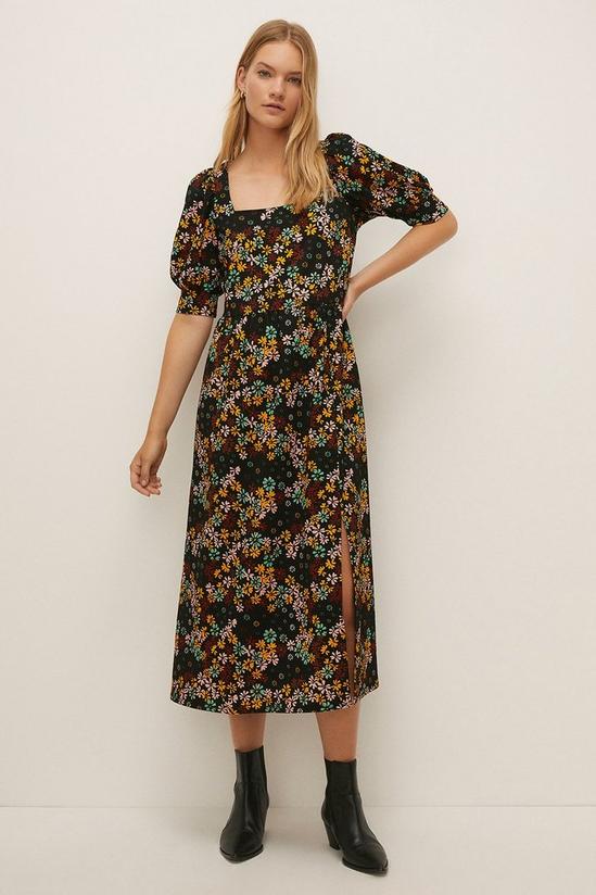 Oasis Petite Daisy Print Crinkle Jersey Midi Dress 2