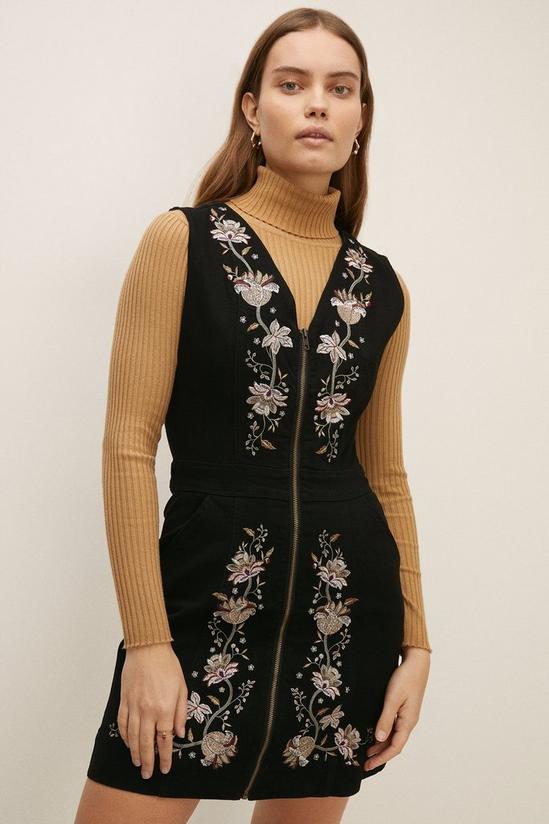 Oasis Embroidered Zip Through Denim Dress 1