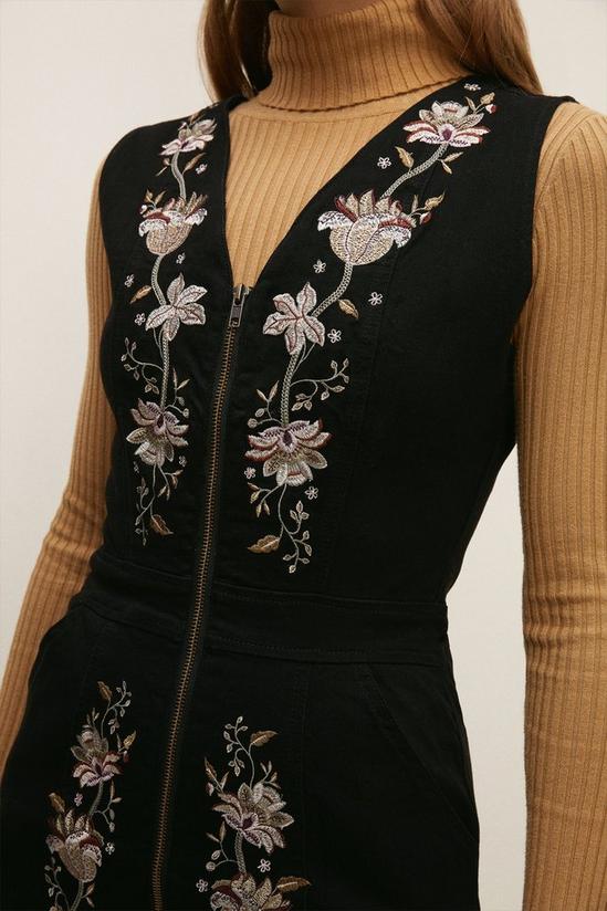 Oasis Embroidered Zip Through Denim Dress 2