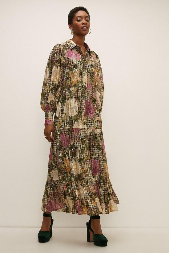 Oasis RHS Tiered Metallic Print Midi Shirt Dress 2