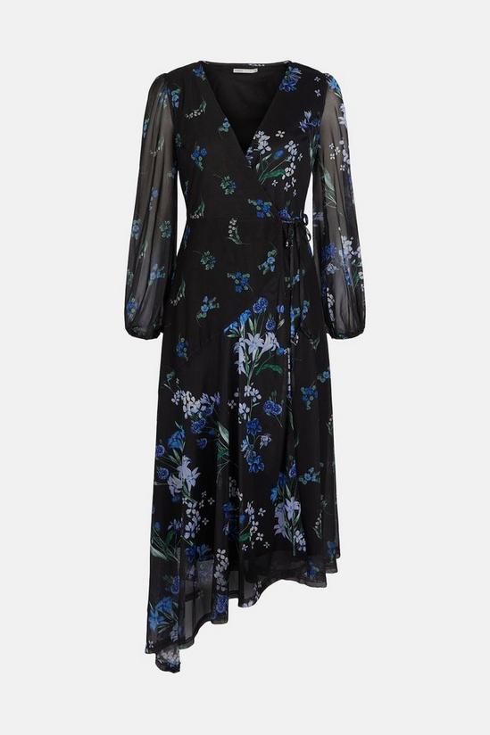 Oasis Floral Mesh Asymmetric Wrap Midi Dress 4