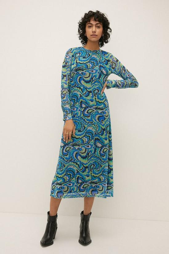 Oasis Floral Mesh Ruched Sleeve Midi Dress 1