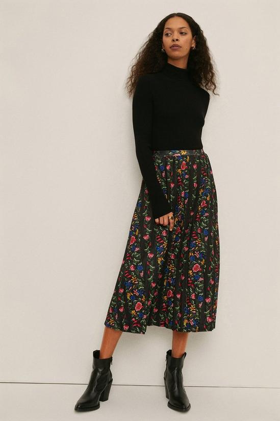 Oasis Slinky Jersey Floral Pleated Midi Skirt 1