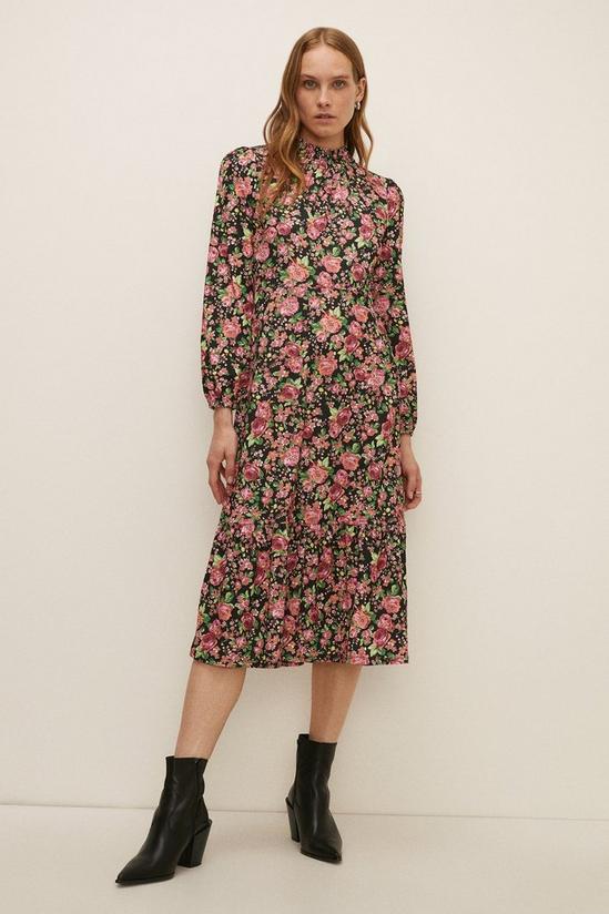 Oasis Slinky Jersey Floral Shirred Neck Midi Dress 2