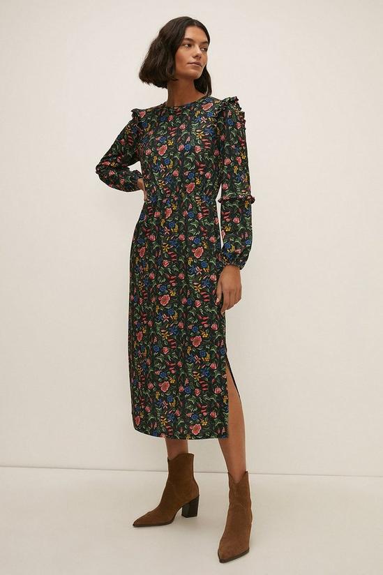 Oasis Slinky Jersey Floral Frill Midi Dress 1