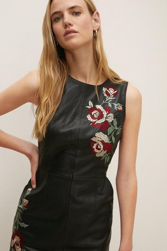 Oasis Floral Embroidered Leather Shift Dress 2