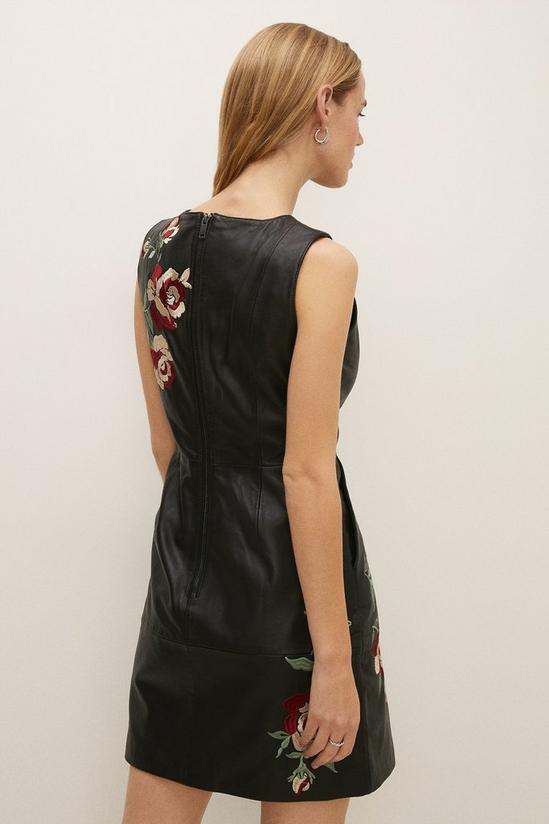 Oasis Floral Embroidered Leather Shift Dress 3