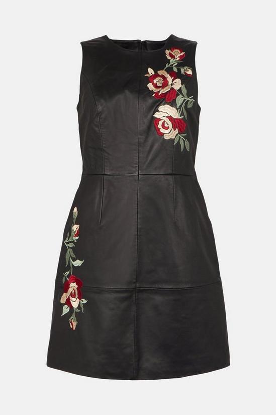 Oasis Floral Embroidered Leather Shift Dress 4