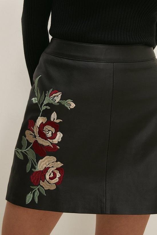 Oasis Floral Embroidered Leather Mini Skirt 2