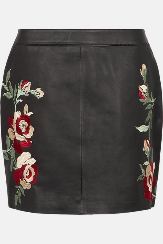 Oasis Floral Embroidered Leather Mini Skirt 4