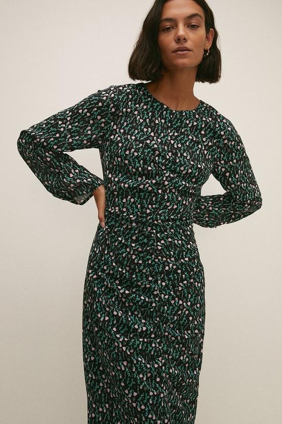 Oasis Ruched Front Long Sleeve Floral Midi Dress 1