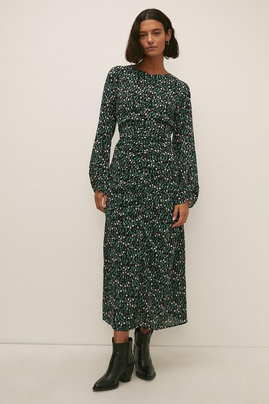 Oasis Ruched Front Long Sleeve Floral Midi Dress 2