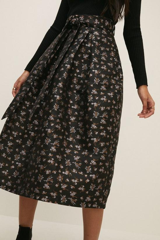 Oasis Floral Jacquard Belted Midi Skirt 2