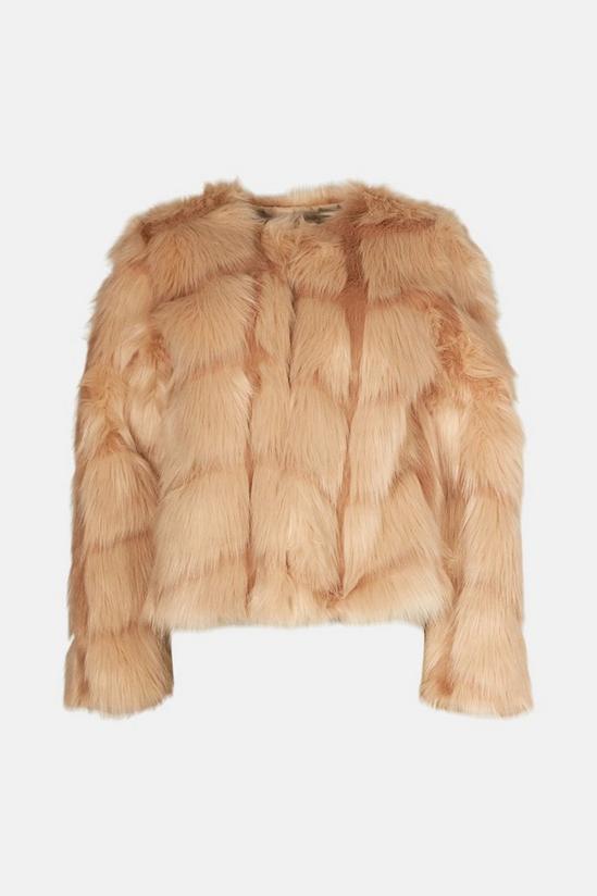 Oasis Jacquard Faux Fur Collarless Jacket 4