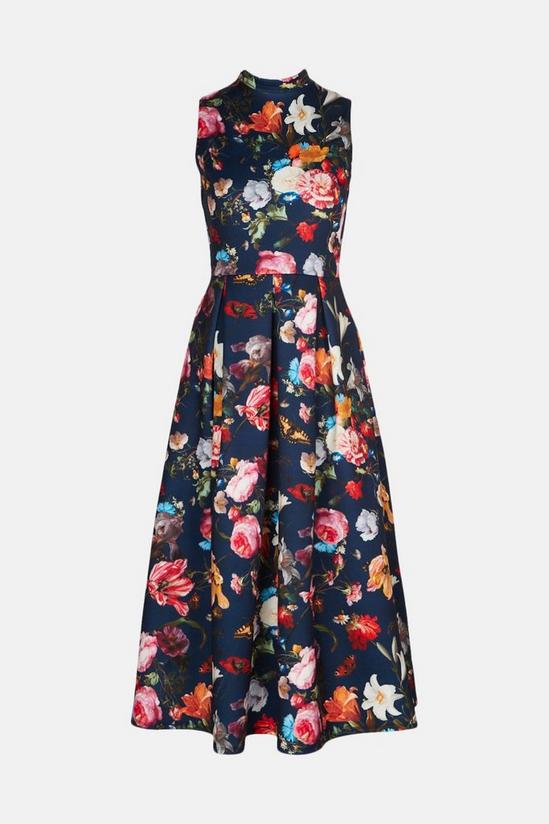 Oasis Navy Floral High Neck Scuba Midi Dress 4