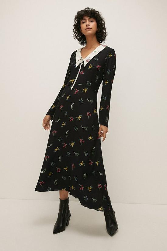 Oasis Tie Collar Floral Printed Midi Dress 1
