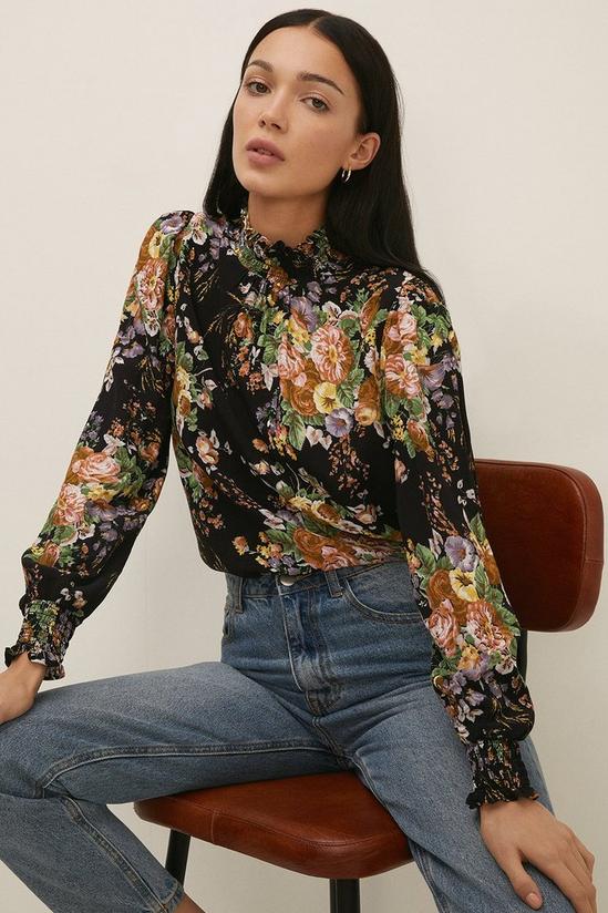 Oasis Shirred Neck Floral Printed Top 2