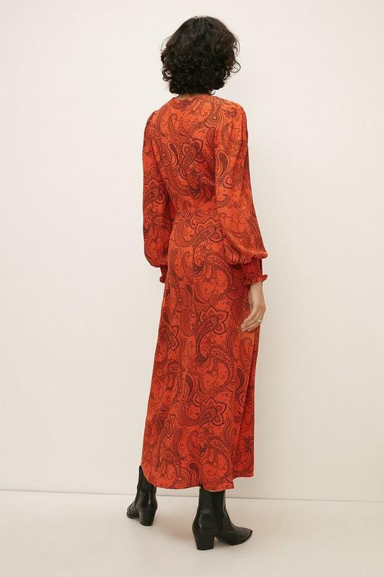 Oasis Rust Paisley Printed Shirred Cuff Midi Dress 3