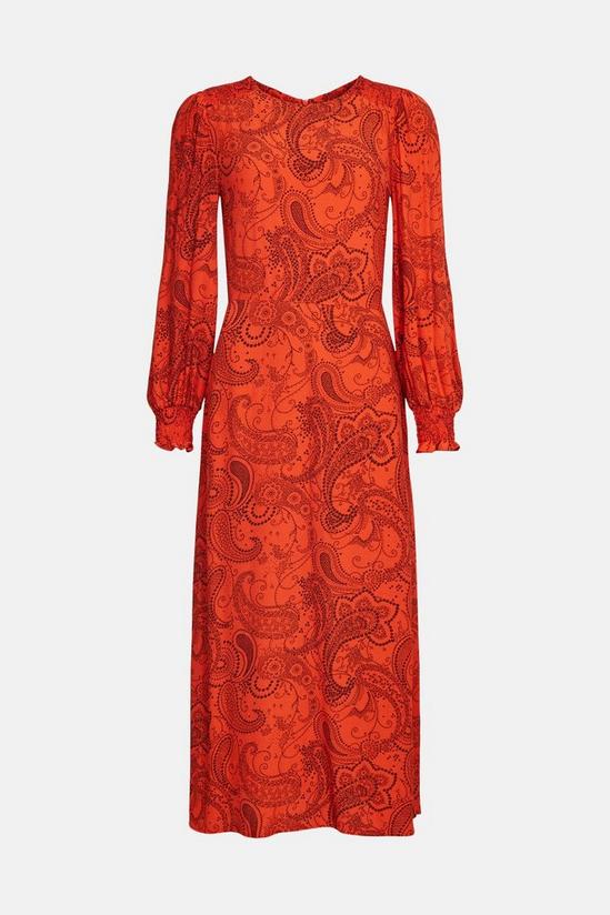 Oasis Rust Paisley Printed Shirred Cuff Midi Dress 4