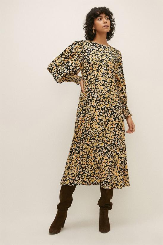 Oasis Petite Swirl Animal Shirred Cuff Midi Dress 2