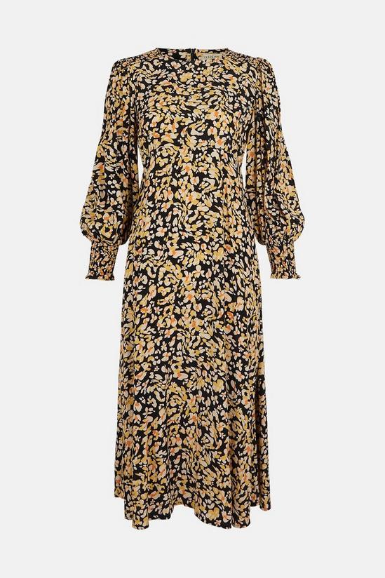 Oasis Petite Swirl Animal Shirred Cuff Midi Dress 4
