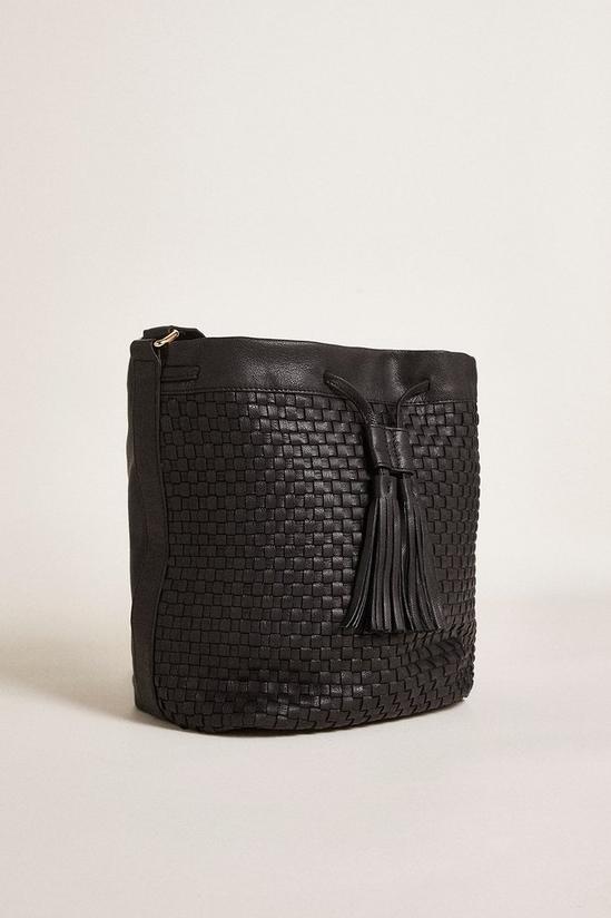Oasis Leather Woven Tassel Bucket Bag 1