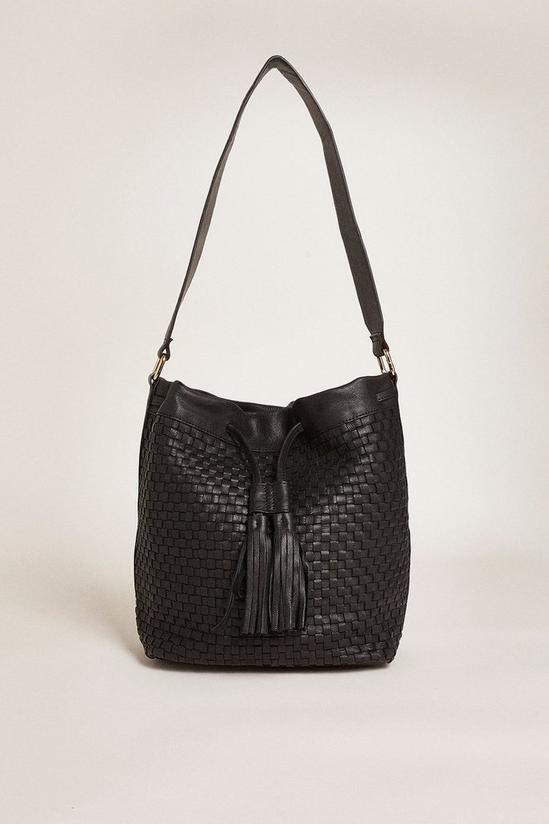 Oasis Leather Woven Tassel Bucket Bag 2