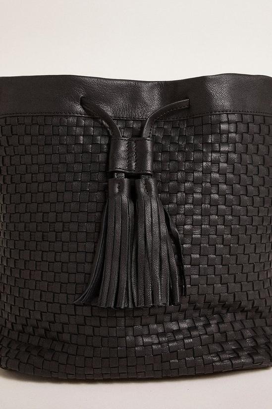 Oasis Leather Woven Tassel Bucket Bag 3