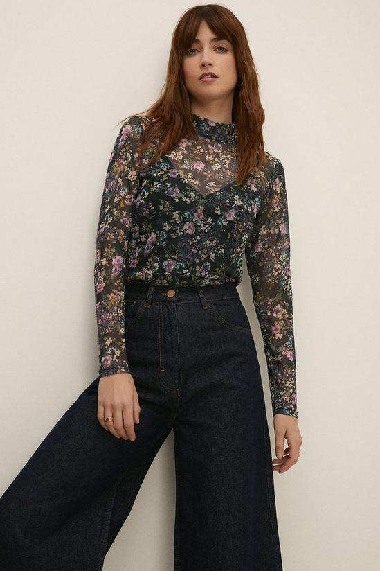 Oasis Ditsy Floral Funnel Neck Mesh Top 1