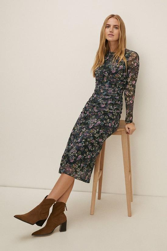 Oasis Ditsy Floral Ruched Mesh Keyhole Midi Dress 1