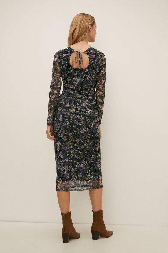 Oasis Ditsy Floral Ruched Mesh Keyhole Midi Dress 3