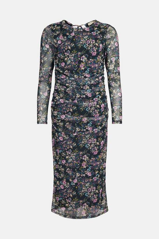 Oasis Ditsy Floral Ruched Mesh Keyhole Midi Dress 4