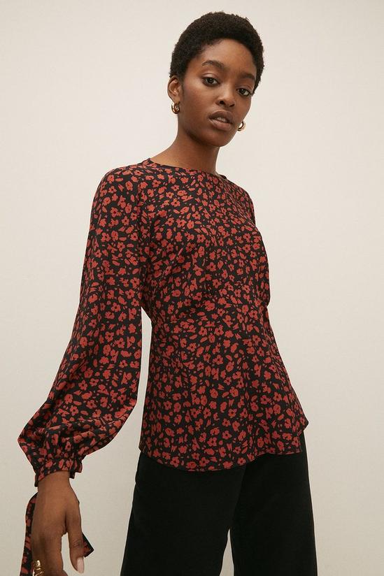 Oasis Pansy Floral Tie Cuff Top 1