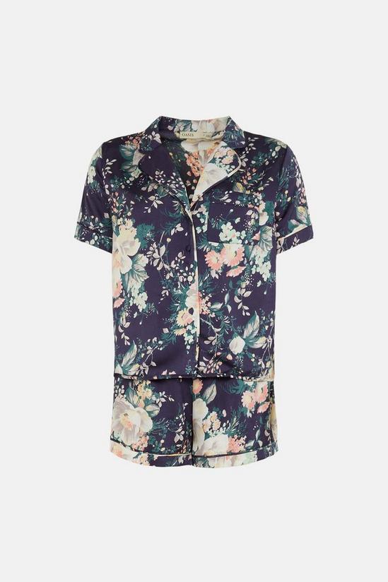 Oasis Navy Floral Satin Short Sleeve Pj Set 4