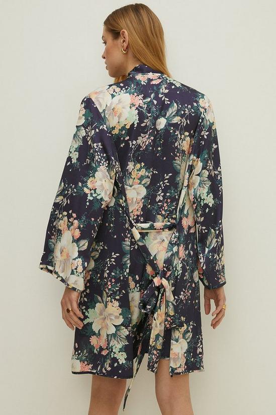 Oasis Navy Floral Printed Satin Robe 3