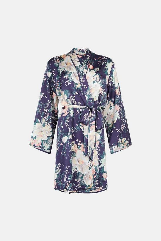 Oasis Navy Floral Printed Satin Robe 4