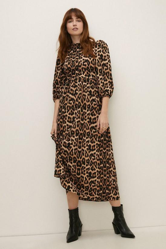 Oasis Leopard Print Textured Woven Smock Midi Dress 2