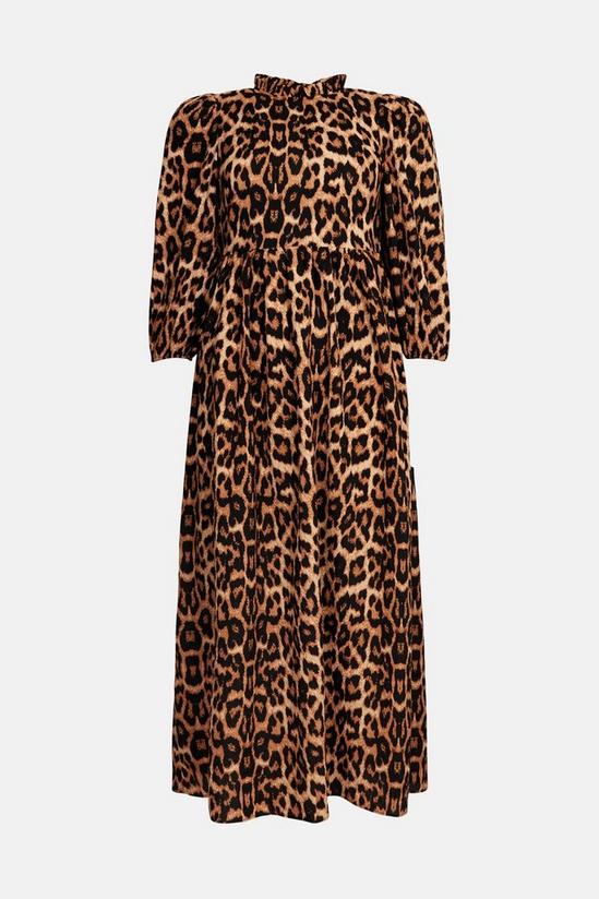 Oasis Leopard Print Textured Woven Smock Midi Dress 4