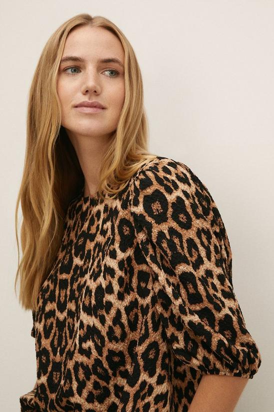 Oasis Leopard Print Textured Woven Puff Sleeve Top 2