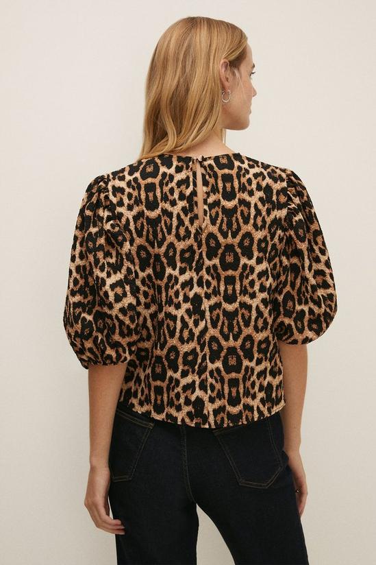 Oasis Leopard Print Textured Woven Puff Sleeve Top 3
