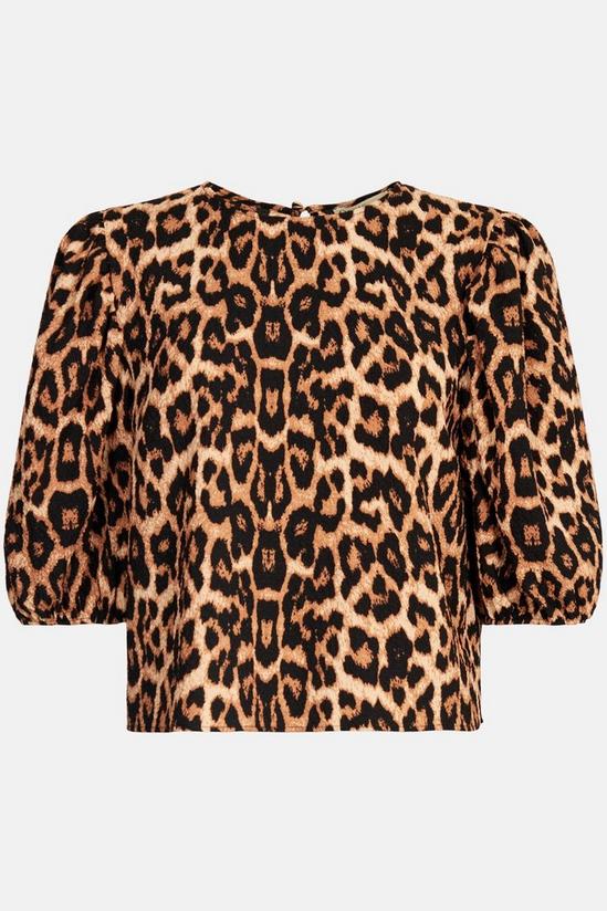 Oasis Leopard Print Textured Woven Puff Sleeve Top 4