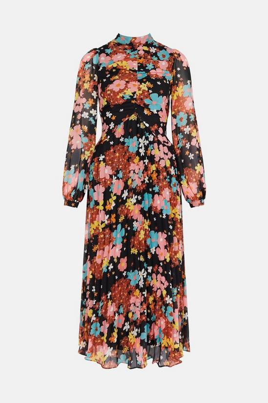 Oasis 70s Floral Printed Pleated Ruched Front Midi 5
