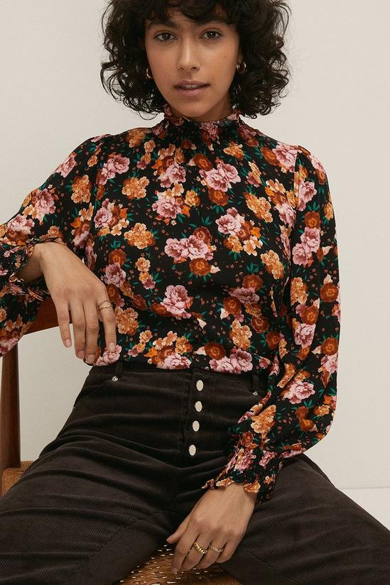 Oasis 70s Floral Shirred Neck Top 2