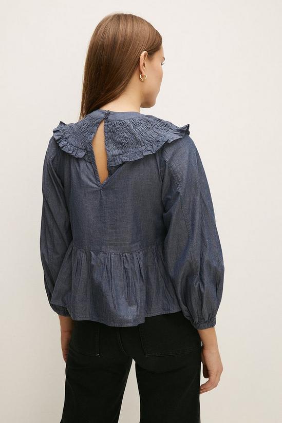 Oasis Shirred Neck Floaty Chambray Blouse 3