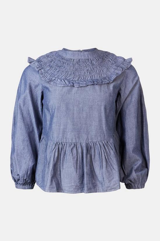 Oasis Shirred Neck Floaty Chambray Blouse 4