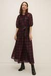 Oasis Check Puff Sleeve Belted Midi thumbnail 2