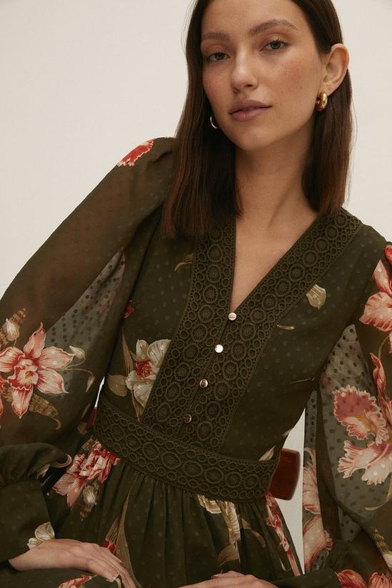 Oasis Khaki Floral Printed Dobby Chiffon Midi Dress 1